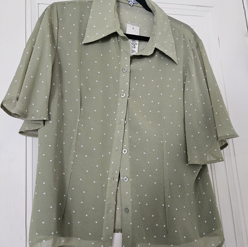 1940s inspired Tailored and Twirl Dorothy Blouse in Sage, 2xl